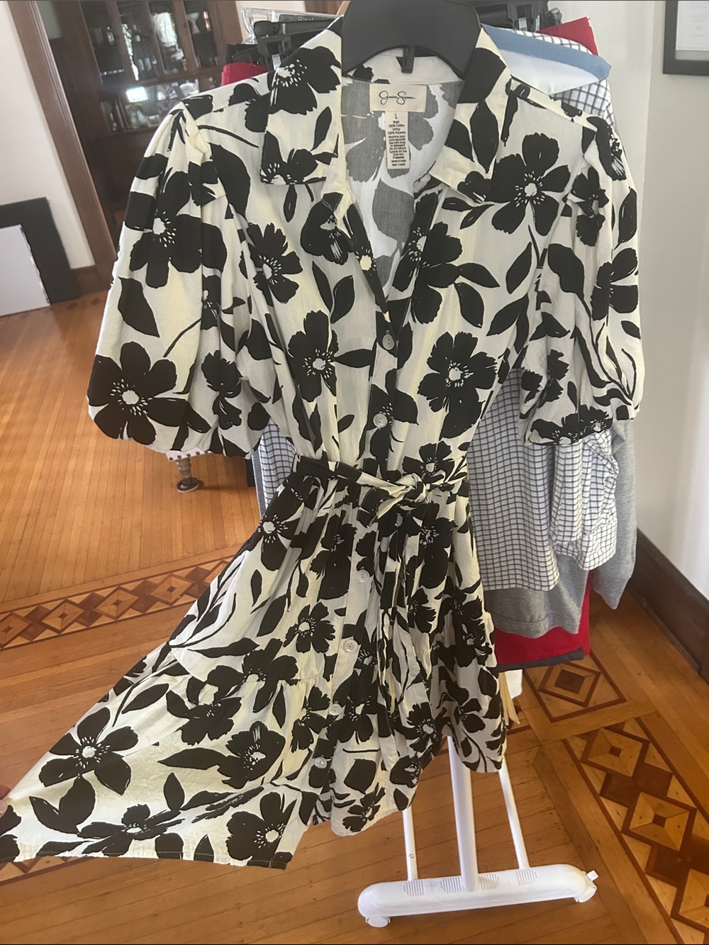 Black & White Floral Button-Front Dress